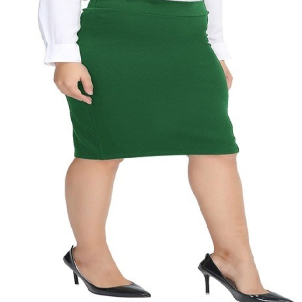 Emerald Green Knee-Length Pencil Skirt for Work